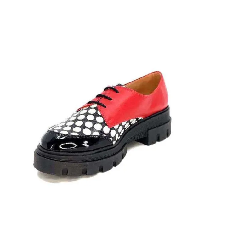 Dansi 5781 Cuir Noir - Rouge Imprime Blanc*Femme Lacets
