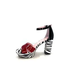 Dansi 5581 Cuir Noir Blanc Rouge*Femme Sandales