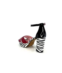 Dansi 5581 Cuir Noir Blanc Rouge*Femme Sandales