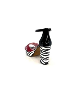 Dansi 5581 Cuir Noir Blanc Rouge*Femme Sandales