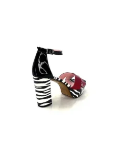 Dansi 5581 Cuir Noir Blanc Rouge*Femme Sandales