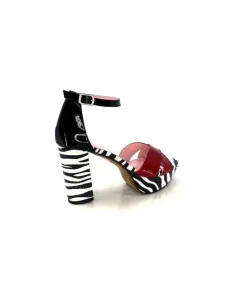 Dansi 5581 Cuir Noir Blanc Rouge*Femme Sandales