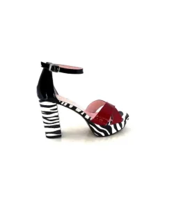 Dansi 5581 Cuir Noir Blanc Rouge*Femme Sandales