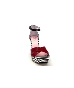 Dansi 5581 Cuir Noir Blanc Rouge*Femme Sandales