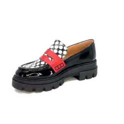 Dansi 5782 Cuir Vernis Noir Imprime Blanc*Femme Mocassins