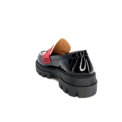 Dansi 5782 Cuir Vernis Noir Imprime Blanc*Femme Mocassins