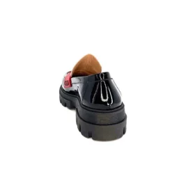 Dansi 5782 Cuir Vernis Noir Imprime Blanc*Femme Mocassins