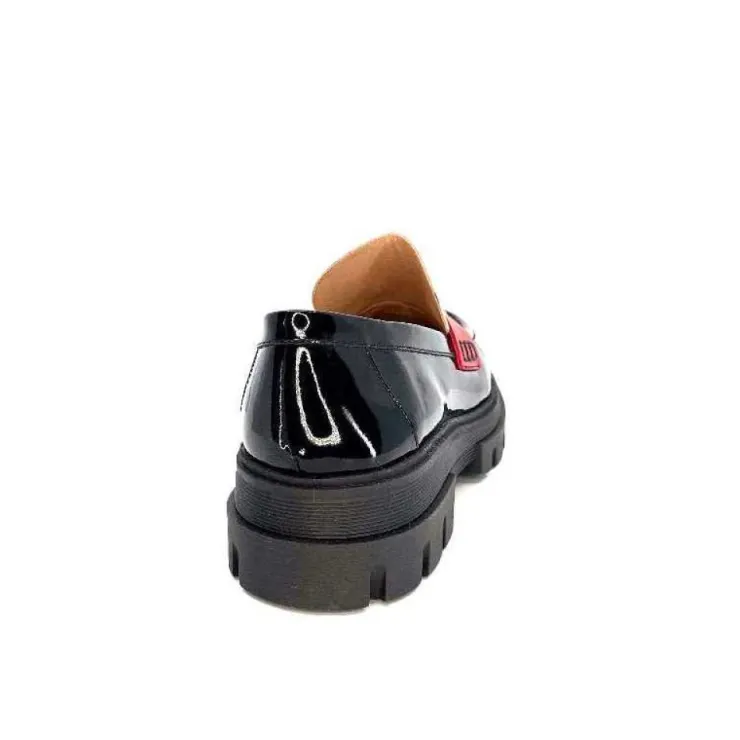 Dansi 5782 Cuir Vernis Noir Imprime Blanc*Femme Mocassins