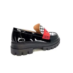 Dansi 5782 Cuir Vernis Noir Imprime Blanc*Femme Mocassins