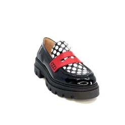 Dansi 5782 Cuir Vernis Noir Imprime Blanc*Femme Mocassins