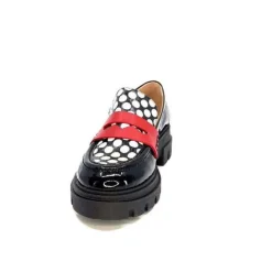 Dansi 5782 Cuir Vernis Noir Imprime Blanc*Femme Mocassins