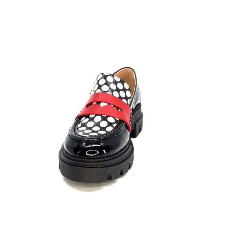 Dansi 5782 Cuir Vernis Noir Imprime Blanc*Femme Mocassins