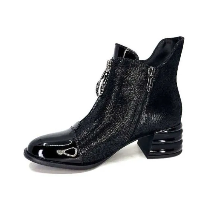 Elue Par Nous Maculotte Cuir Irise Noir Vernis Noir*Femme Bottines