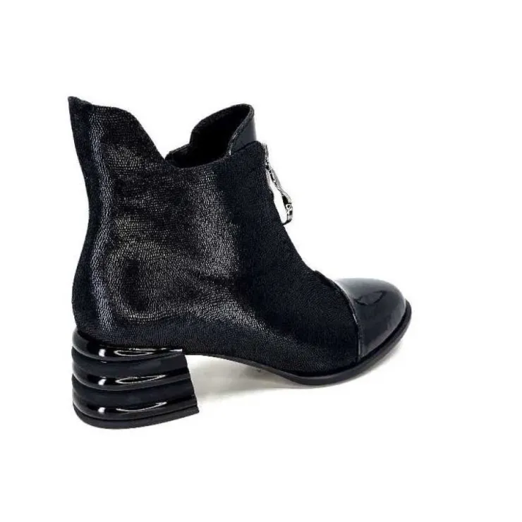 Elue Par Nous Maculotte Cuir Irise Noir Vernis Noir*Femme Bottines