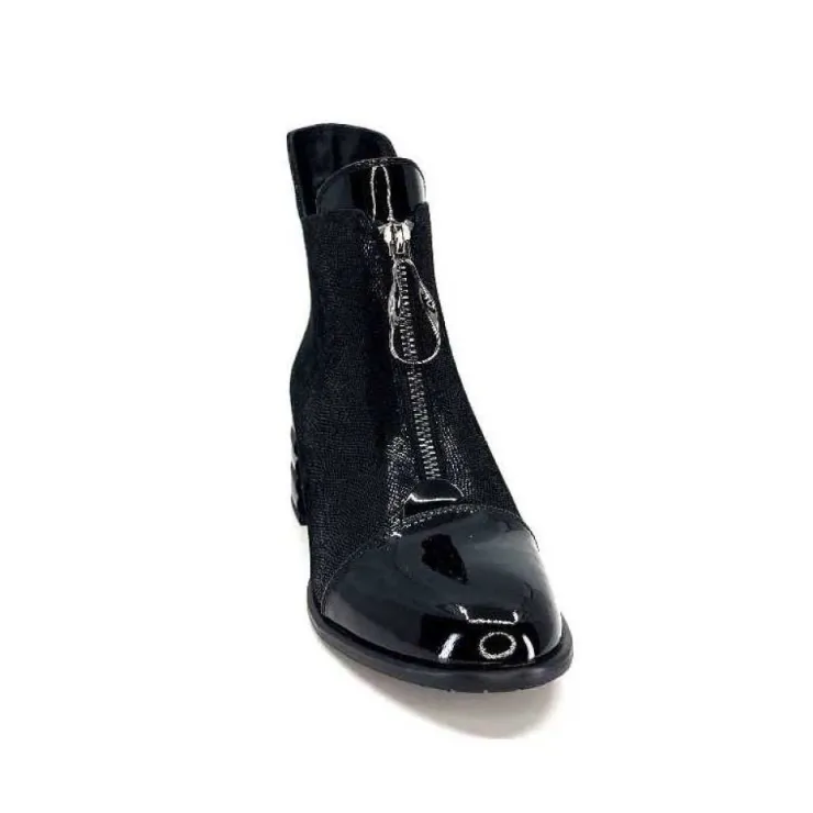 Elue Par Nous Maculotte Cuir Irise Noir Vernis Noir*Femme Bottines