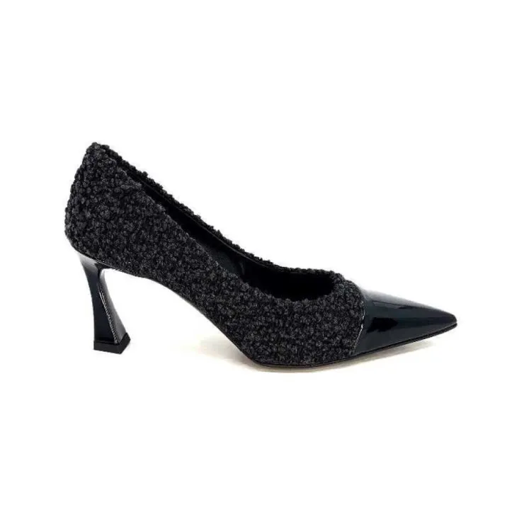 moon flower - enzo di martino Enzo Di Martino Eli 715 Textile Noir Cuir Vernis Noir*Femme Escarpins