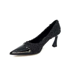moon flower - enzo di martino Enzo Di Martino Eli 715 Textile Noir Cuir Vernis Noir*Femme Escarpins