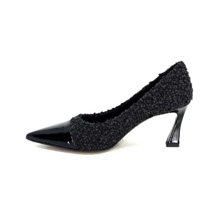 moon flower - enzo di martino Enzo Di Martino Eli 715 Textile Noir Cuir Vernis Noir*Femme Escarpins