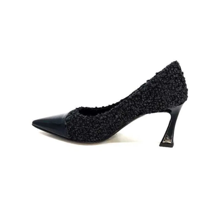 moon flower - enzo di martino Enzo Di Martino Eli 715 Textile Noir Cuir Vernis Noir*Femme Escarpins