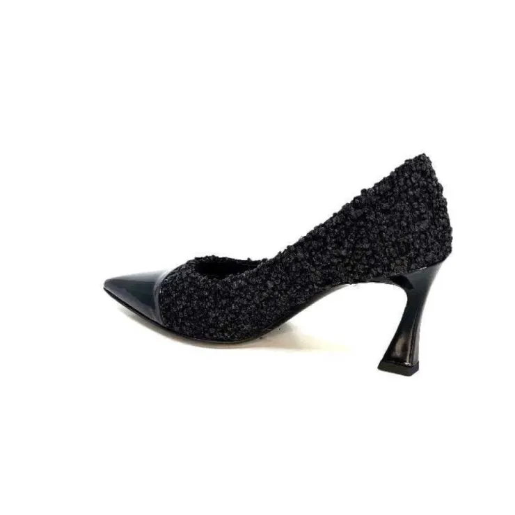 moon flower - enzo di martino Enzo Di Martino Eli 715 Textile Noir Cuir Vernis Noir*Femme Escarpins