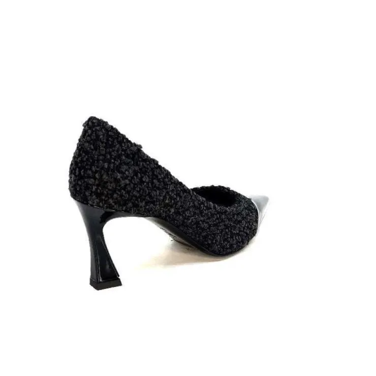 moon flower - enzo di martino Enzo Di Martino Eli 715 Textile Noir Cuir Vernis Noir*Femme Escarpins