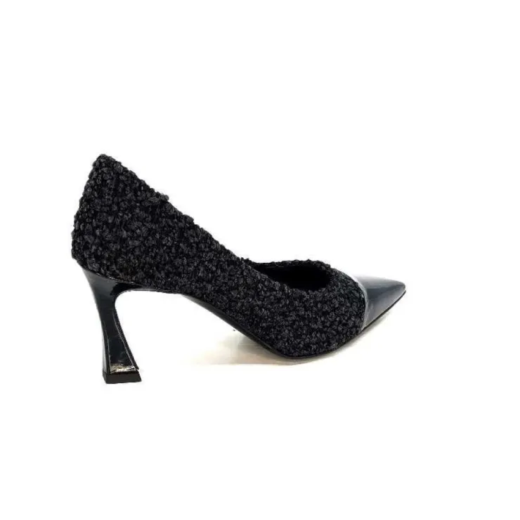 moon flower - enzo di martino Enzo Di Martino Eli 715 Textile Noir Cuir Vernis Noir*Femme Escarpins