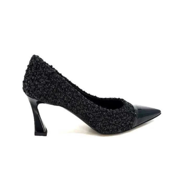 moon flower - enzo di martino Enzo Di Martino Eli 715 Textile Noir Cuir Vernis Noir*Femme Escarpins
