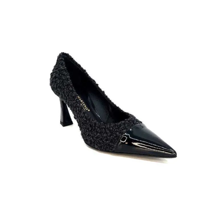 moon flower - enzo di martino Enzo Di Martino Eli 715 Textile Noir Cuir Vernis Noir*Femme Escarpins