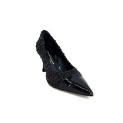 moon flower - enzo di martino Enzo Di Martino Eli 715 Textile Noir Cuir Vernis Noir*Femme Escarpins