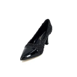 moon flower - enzo di martino Enzo Di Martino Eli 715 Textile Noir Cuir Vernis Noir*Femme Escarpins