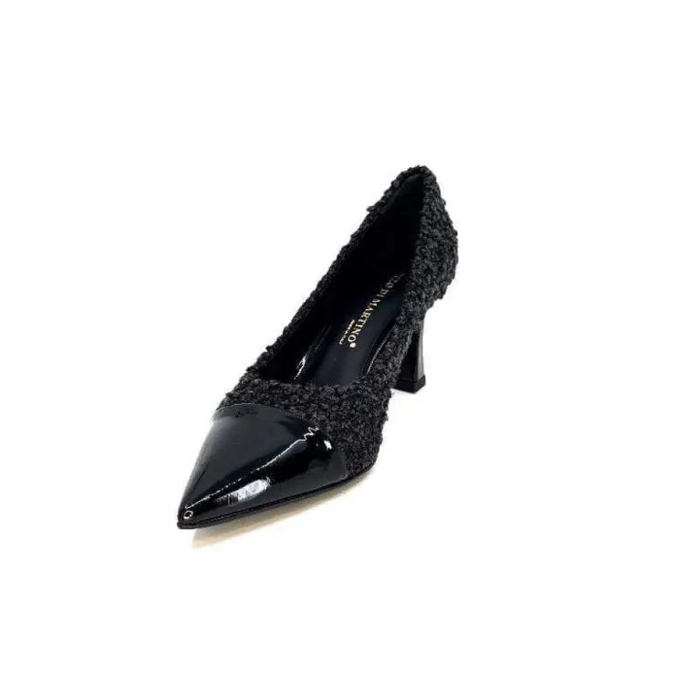 moon flower - enzo di martino Enzo Di Martino Eli 715 Textile Noir Cuir Vernis Noir*Femme Escarpins