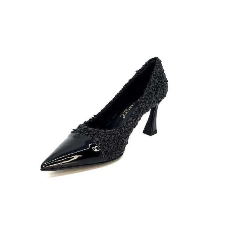 moon flower - enzo di martino Enzo Di Martino Eli 715 Textile Noir Cuir Vernis Noir*Femme Escarpins