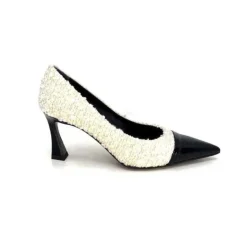 moon flower - enzo di martino Enzo Di Martino Eli 715 Textile Creme Cuir Vernis Noir*Femme Escarpins