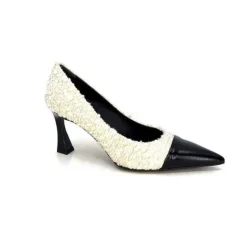 moon flower - enzo di martino Enzo Di Martino Eli 715 Textile Creme Cuir Vernis Noir*Femme Escarpins