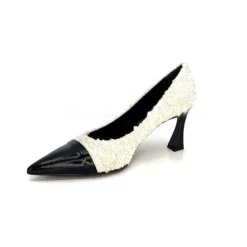 moon flower - enzo di martino Enzo Di Martino Eli 715 Textile Creme Cuir Vernis Noir*Femme Escarpins