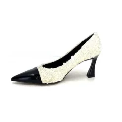 moon flower - enzo di martino Enzo Di Martino Eli 715 Textile Creme Cuir Vernis Noir*Femme Escarpins