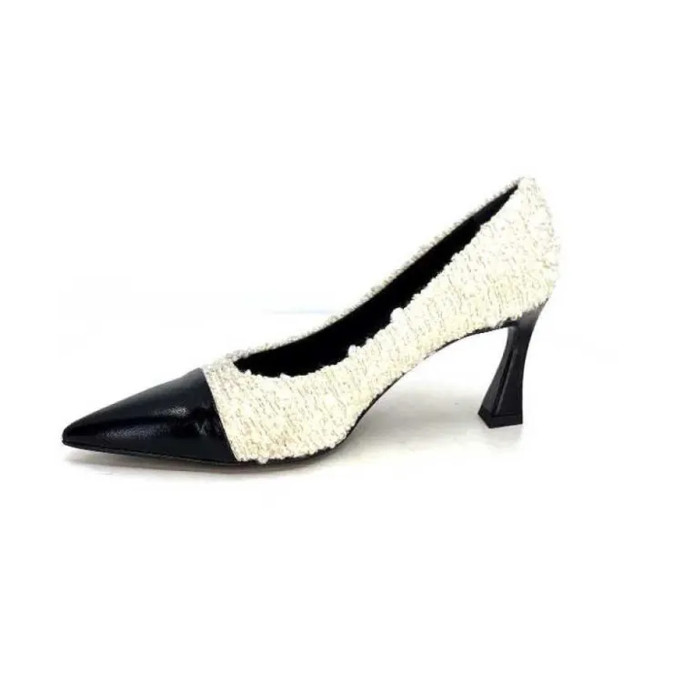 moon flower - enzo di martino Enzo Di Martino Eli 715 Textile Creme Cuir Vernis Noir*Femme Escarpins
