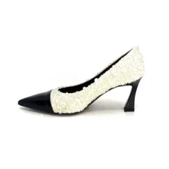 moon flower - enzo di martino Enzo Di Martino Eli 715 Textile Creme Cuir Vernis Noir*Femme Escarpins
