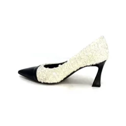 moon flower - enzo di martino Enzo Di Martino Eli 715 Textile Creme Cuir Vernis Noir*Femme Escarpins