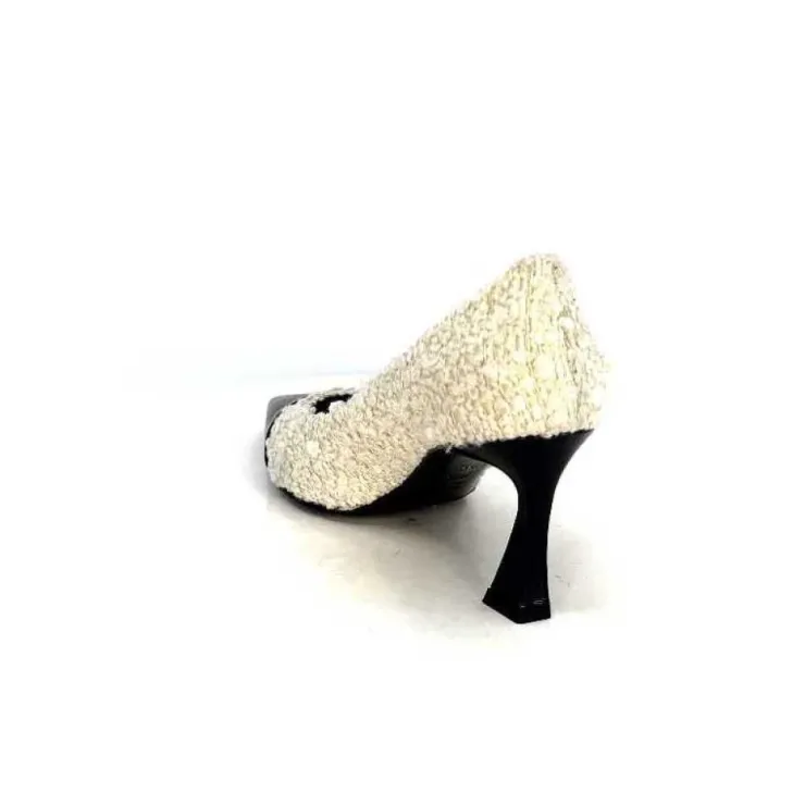moon flower - enzo di martino Enzo Di Martino Eli 715 Textile Creme Cuir Vernis Noir*Femme Escarpins