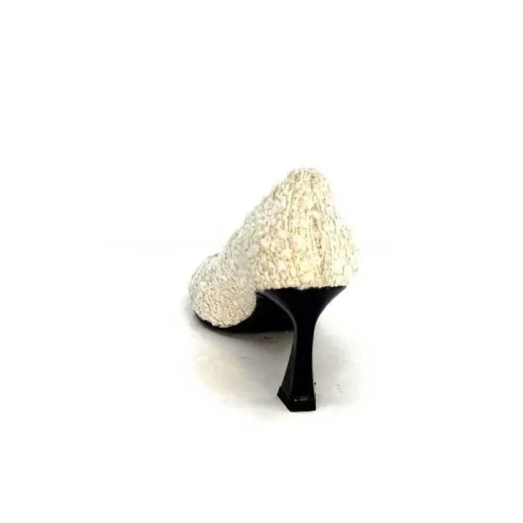 moon flower - enzo di martino Enzo Di Martino Eli 715 Textile Creme Cuir Vernis Noir*Femme Escarpins