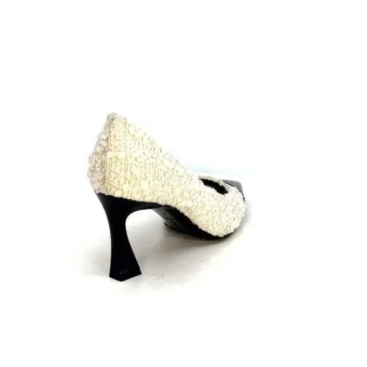 moon flower - enzo di martino Enzo Di Martino Eli 715 Textile Creme Cuir Vernis Noir*Femme Escarpins