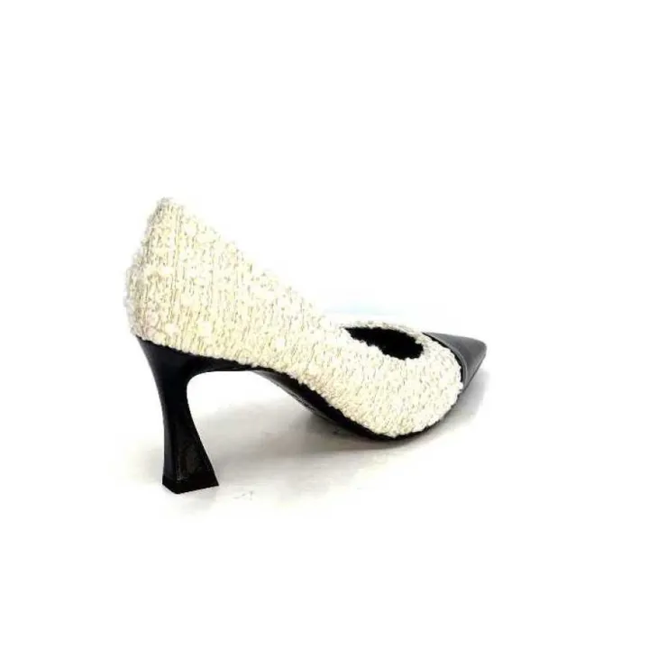 moon flower - enzo di martino Enzo Di Martino Eli 715 Textile Creme Cuir Vernis Noir*Femme Escarpins