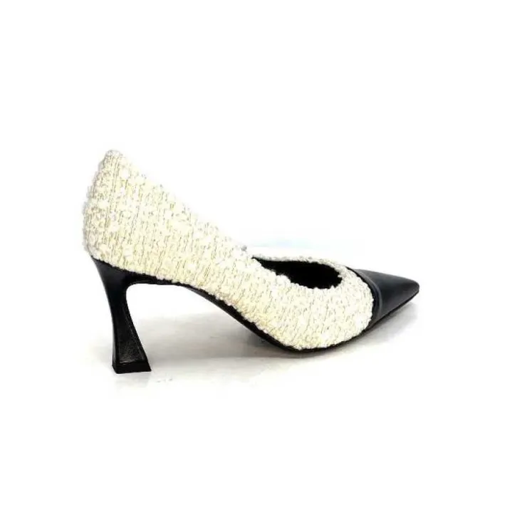 moon flower - enzo di martino Enzo Di Martino Eli 715 Textile Creme Cuir Vernis Noir*Femme Escarpins