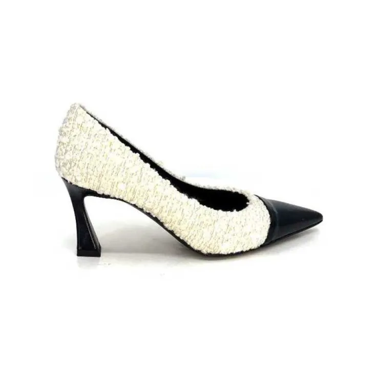 moon flower - enzo di martino Enzo Di Martino Eli 715 Textile Creme Cuir Vernis Noir*Femme Escarpins
