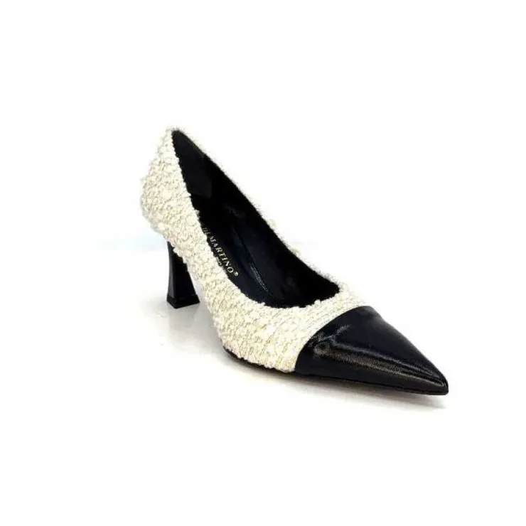 moon flower - enzo di martino Enzo Di Martino Eli 715 Textile Creme Cuir Vernis Noir*Femme Escarpins