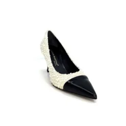 moon flower - enzo di martino Enzo Di Martino Eli 715 Textile Creme Cuir Vernis Noir*Femme Escarpins