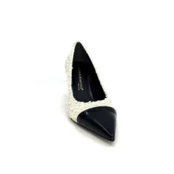 moon flower - enzo di martino Enzo Di Martino Eli 715 Textile Creme Cuir Vernis Noir*Femme Escarpins