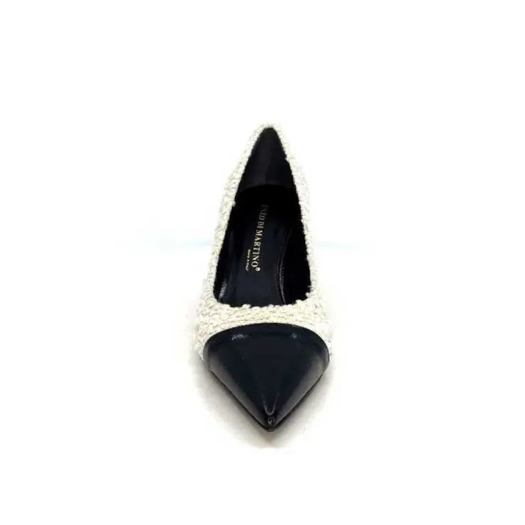 moon flower - enzo di martino Enzo Di Martino Eli 715 Textile Creme Cuir Vernis Noir*Femme Escarpins