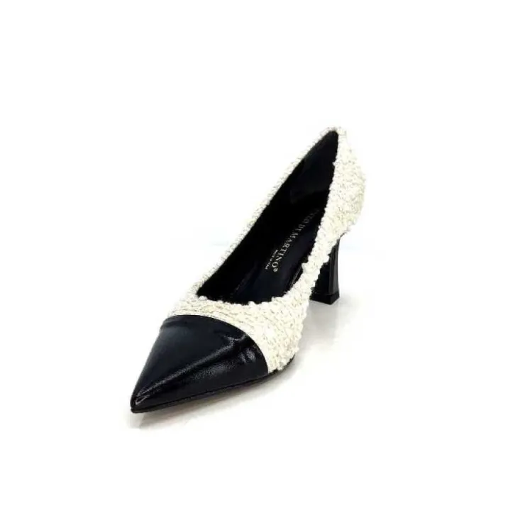 moon flower - enzo di martino Enzo Di Martino Eli 715 Textile Creme Cuir Vernis Noir*Femme Escarpins